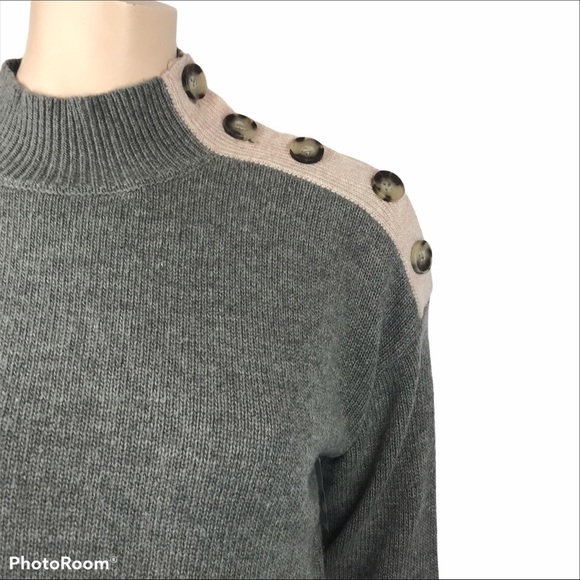 Max Studio Grey Beige Colour Block Knitted Mock Turtleneck Wool Blend Sw… - Picture 3 of 7